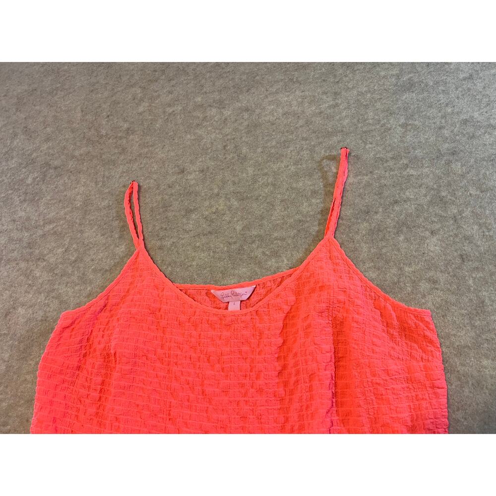 LILLY PULITZER Bright Coral Pink Camisole Tank Top Sunray Seersucker Size Large - Picture 3 of 10